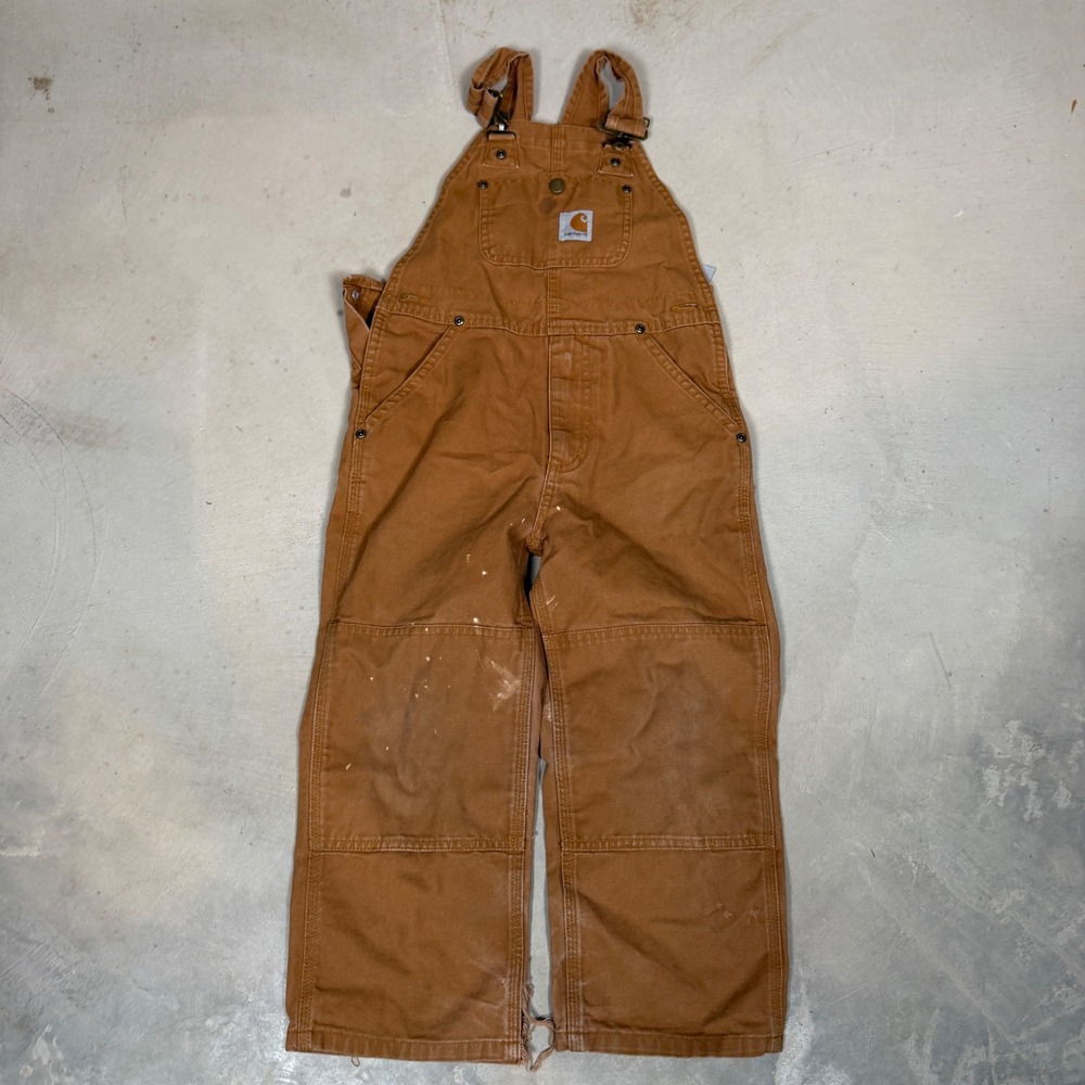 Carhartt Kids Brown Cotton Duck Double Knee Bib Overalls Size 5 Workwear Canvas